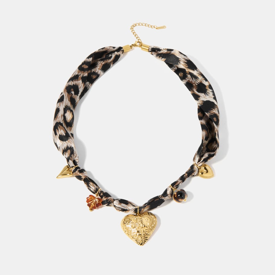 1 Piece Classic Series Retro Heart Leopard Print Stainless Steel  Women's Pendant Necklaces 