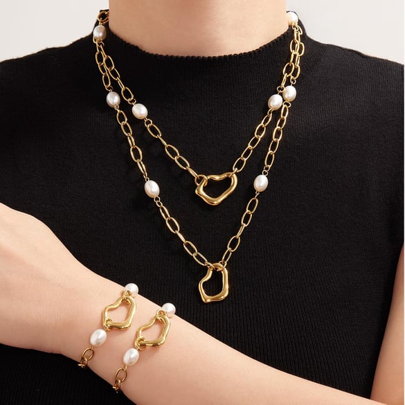 Classic Irregular Shape Stainless Steel Gold Color Women's Jewelry Sets 2