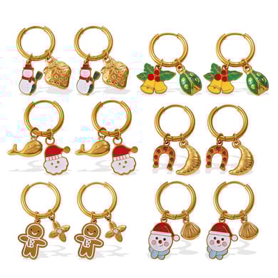 1 paire de boucles d&#39;oreilles pendantes de Noël en acier inoxydable couleur or h5 Image5