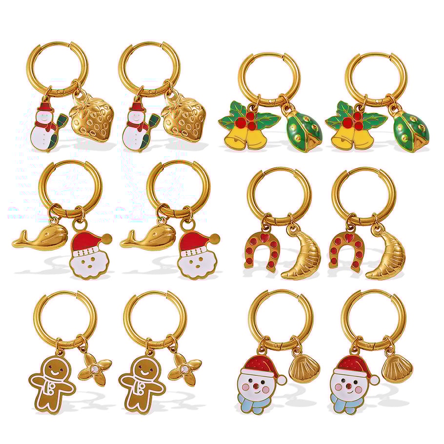 1 paire de boucles d&#39;oreilles pendantes de Noël en acier inoxydable couleur or Image5
