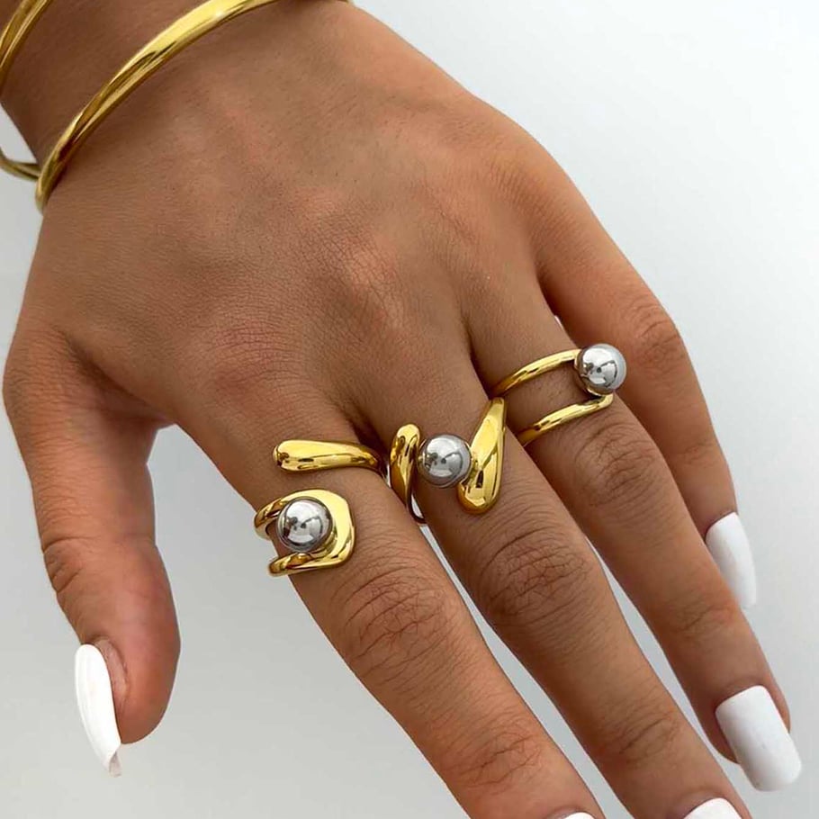1 Piece  Mixed Gold Color And Silver Colors Stainless Steel Women’s Statement Rings Picture5