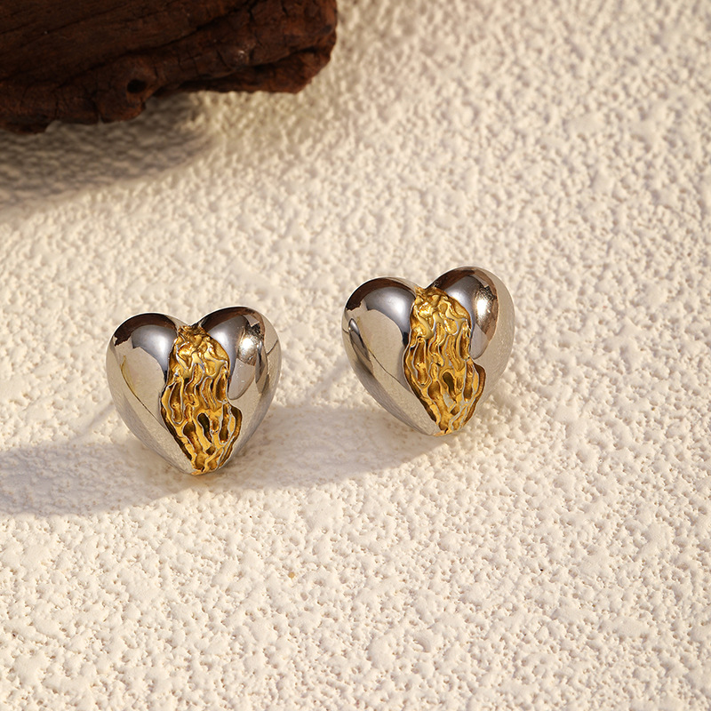 1 Pair Heart Stainless Steel Mixed Color Stud Earrings Picture3