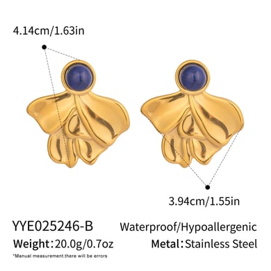 1 Pair Irregular Shape Stainless Steel Gold Color Natural Stone Women's Stud Earrings h5 