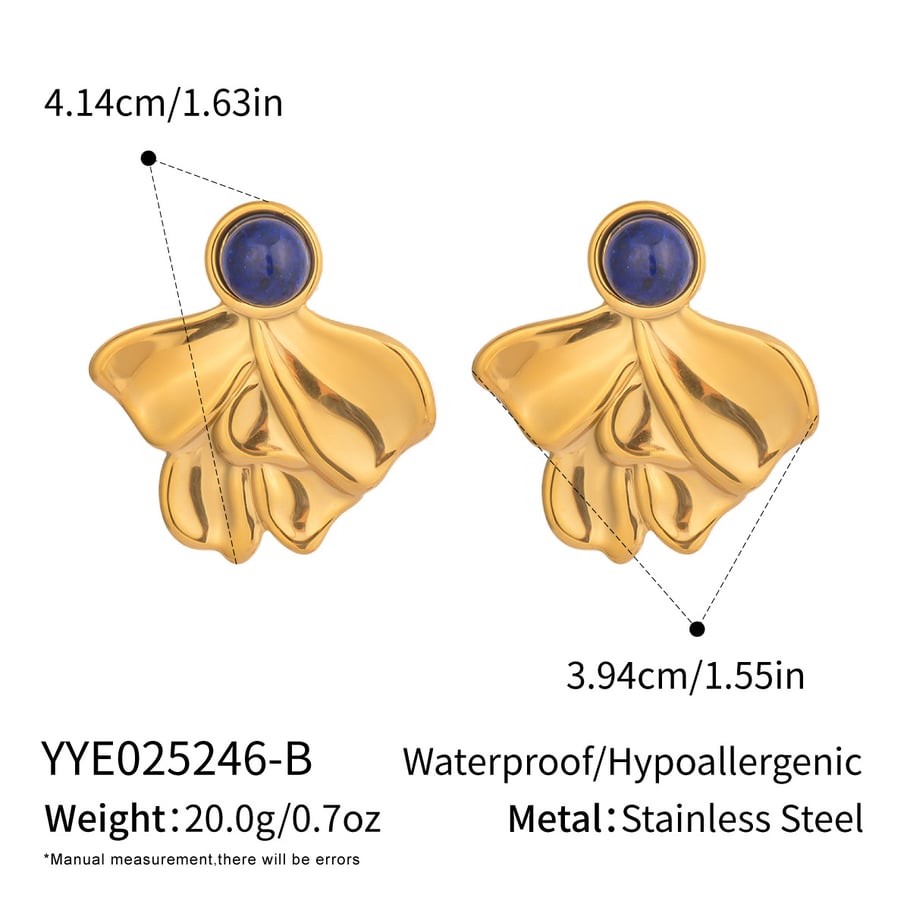 1 Pair Irregular Shape Stainless Steel Gold Color Natural Stone Women's Stud Earrings 