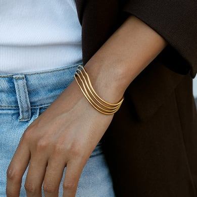 Braccialetti da donna in acciaio inossidabile color oro con linea ondulata classica, 1 pezzo h5 Immagine3