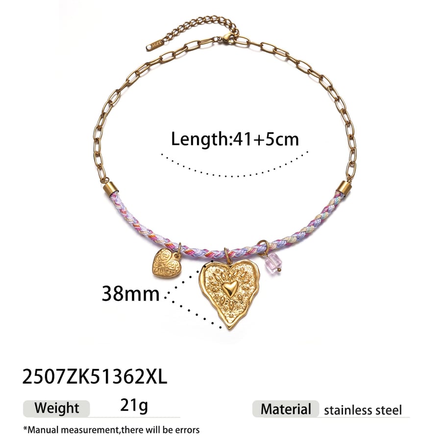 Collana con ciondolo a forma di cuore dolce con trifoglio e sole, in acciaio inossidabile, color oro, 1 pezzo 