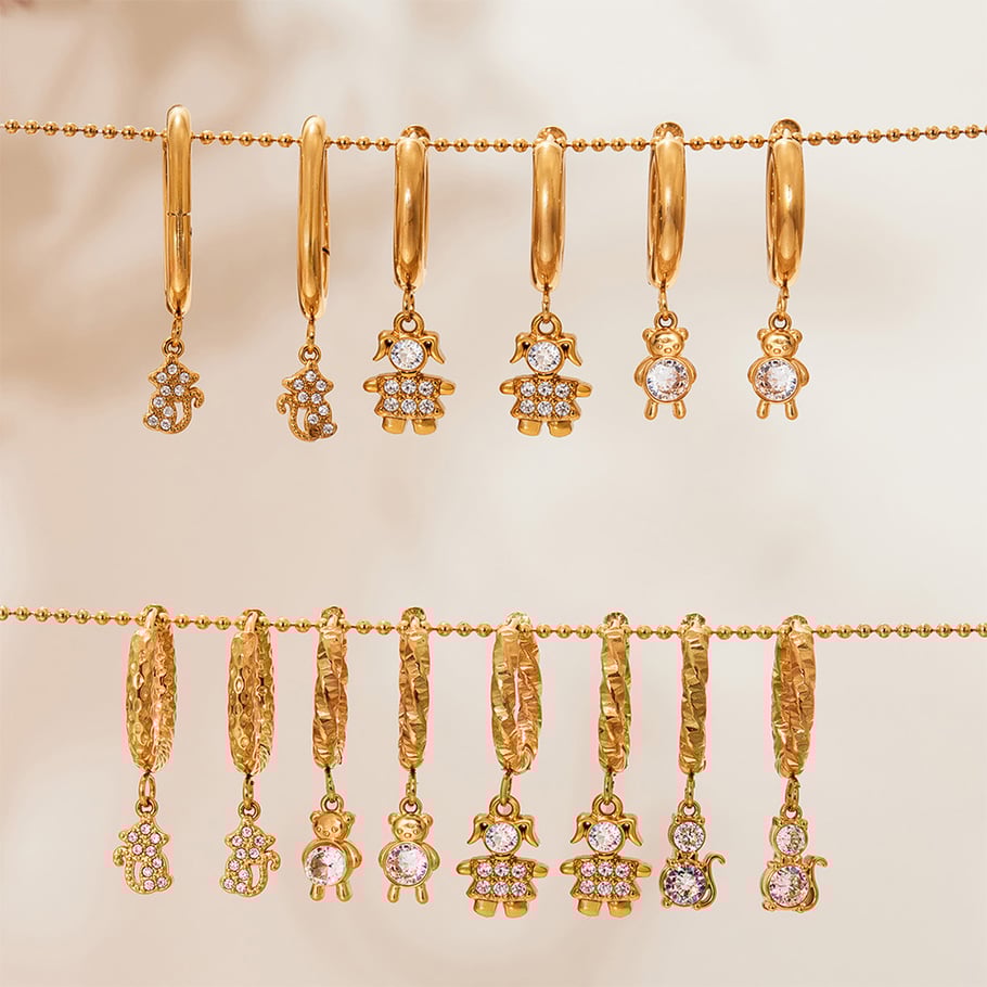 1 Pair Cute Monkey Stainless Steel Gold Color Zircon Women's Drop Earrings Picture4