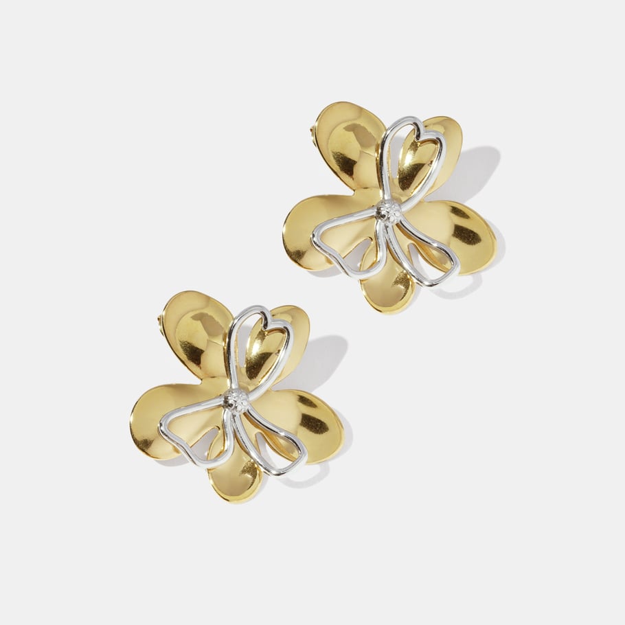 1 Pair Flower Mixed Gold Color And Silver Colors Stainless Steel  Women's Stud Earrings 