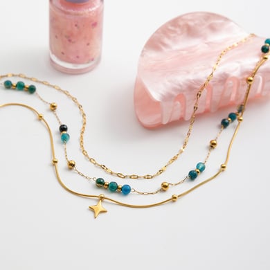 1 Piece Retro Beads Star Stainless Steel Gold Color Women's Layered Necklaces h5 Picture7