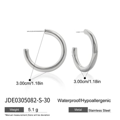1 Pair Classic Circle Stainless Steel Gold Color Women's Hoop Earrings h5 