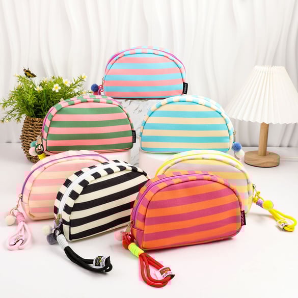 1 stuk Simple Series Casual Strip Canvas Dames Make-uptassen 2