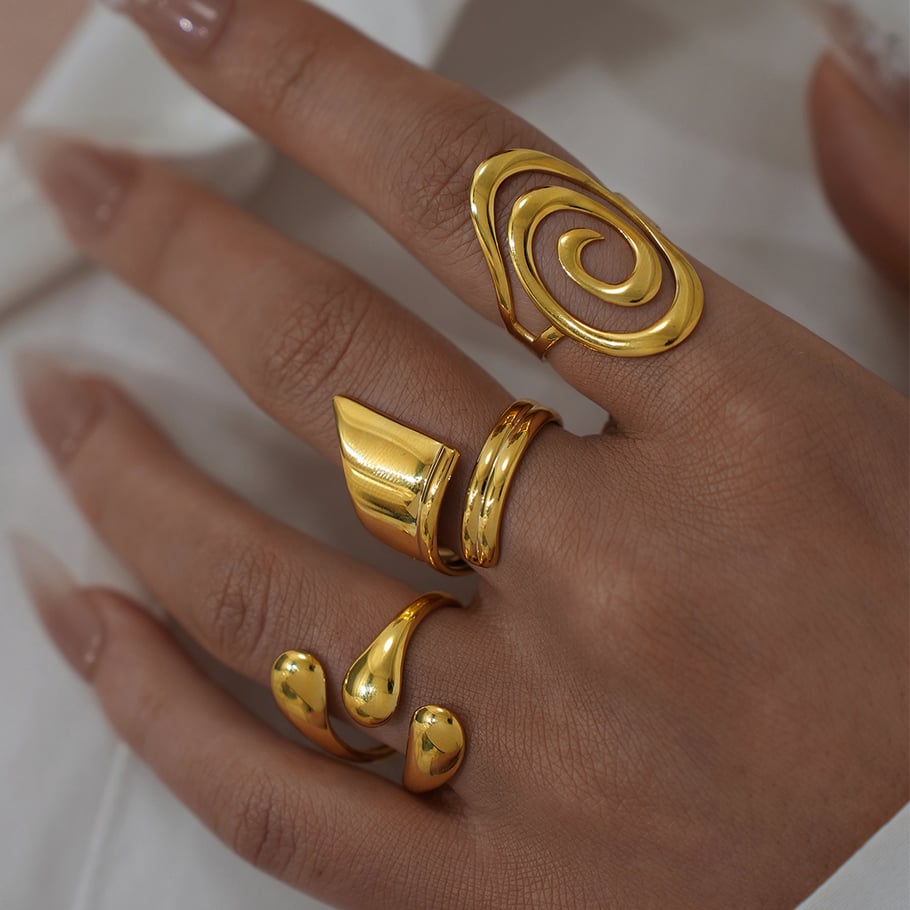1 Piece Simple Irregular Shape Stainless Steel  Gold Color Statement Rings Picture8