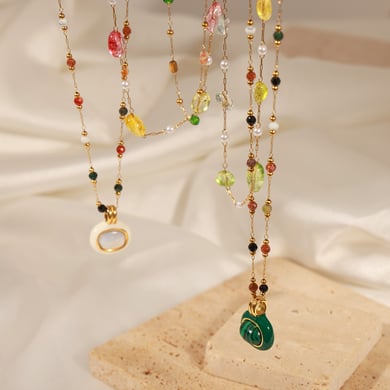Klassische unregelmäßige Form Edelstahl Gold Farbe Naturstein Damen Schmuck Sets h5 Bild4