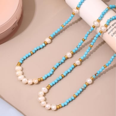 Tägliche Calaite Perlen Edelstahl Gold Farbe Naturstein Perle Damen Schmuck Sets h5 Bild4