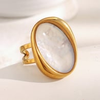 Anillo abierto de concha blanca ovalada - Oro Imagen2