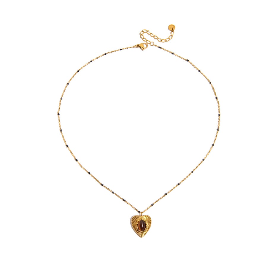 1 Piece Classic Heart Stainless Steel Gold Color Natural Stone Women's Pendant Necklaces 