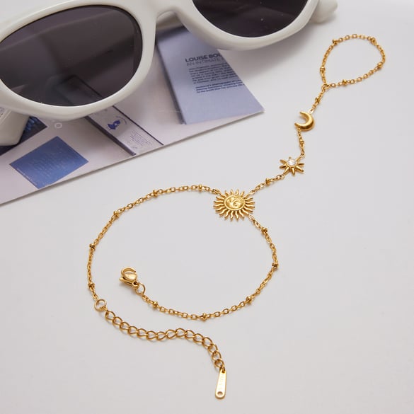 1 Piece Classic Sun&Moon Stainless Steel Gold Color Women's Chain Bracelets