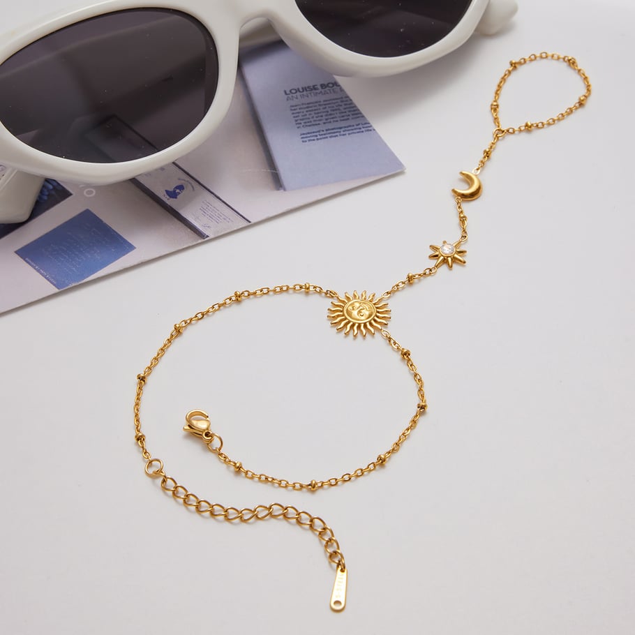 1 Piece Classic Sun&Moon Stainless Steel Gold Color Women's Chain Bracelets Picture3