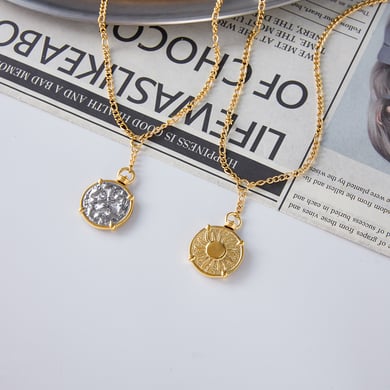 Set di gioielli da donna in acciaio inossidabile color oro con sole classico a due lati h5 Immagine5