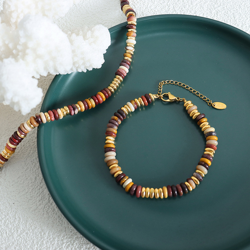 Retro Perlen Edelstahl Gold Farbe Naturstein Damen Schmuck Sets Bild4