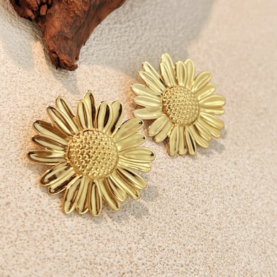 1 Pair Sweet Flower Stainless Steel Gold Color Stud Earrings h5 Picture2