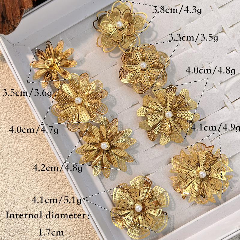 1 Piece Romantic Series Elegant Flower Stainless Steel  Gold Color Statement Ring Picture4