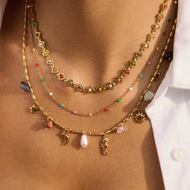 Colorful Flower Stainless Steel Gold Color Women's Jewelry Sets h5 Picture3