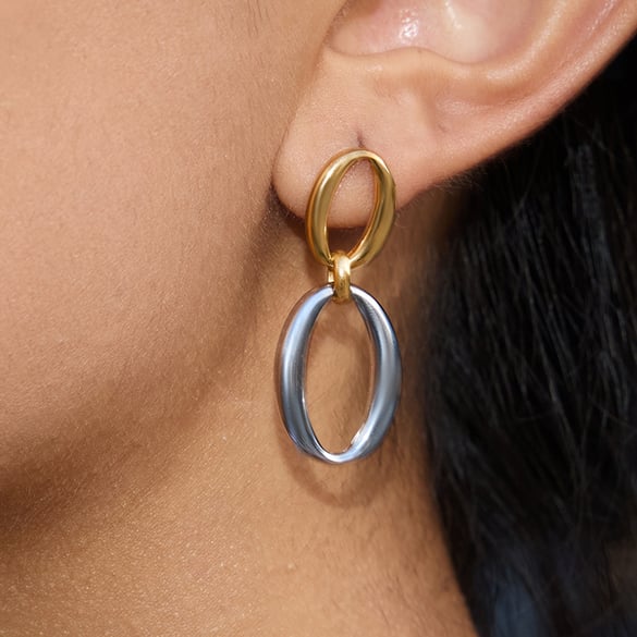 1 Pair Classic Double Circle Stainless Steel Gold Color Women's Drop Earrings 2