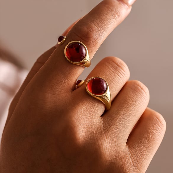 1 stuk elegante granaat roestvrij staal goudkleurige dames edelsteen ringen 2
