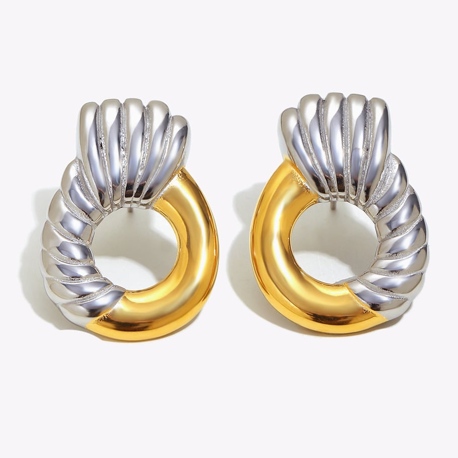1 Pair Casual Circle Stainless Steel Gold Color Women's Stud Earrings 