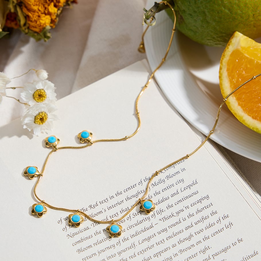 1 Piece Romantic Flower Calaite Stainless Steel Gold Color Women's Pendant Necklaces Picture7