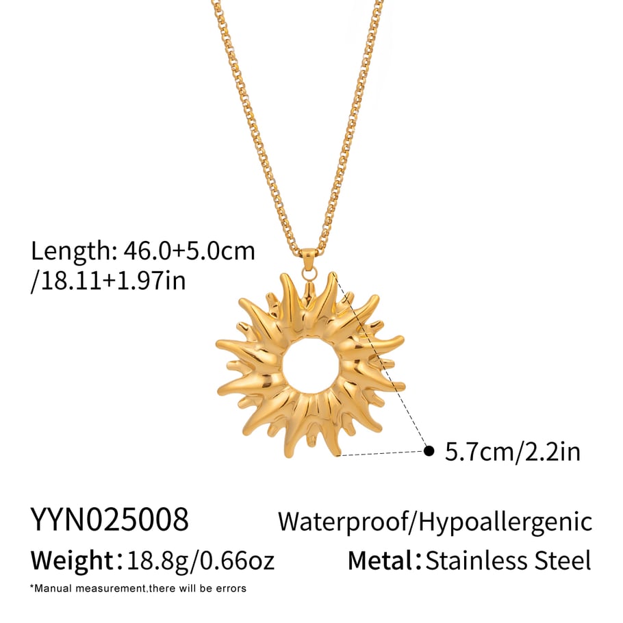 1 Piece Sun Stainless Steel Gold Color Pendant Necklace 
