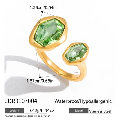 1 Piece Hexagon Green Shape Zircon Stainless Steel Gold Color Women's Gemstone Rings h5 Picture2