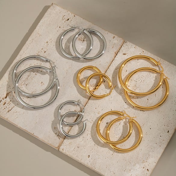1 Pair Circle Stainless Steel Gold Color Basic Hoop Earrings