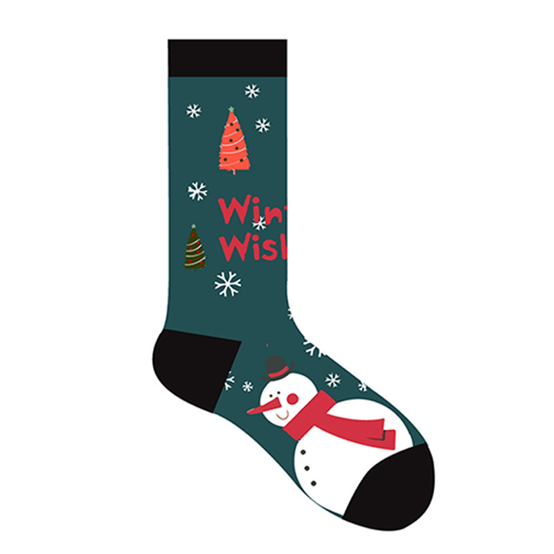 1 paire de chaussettes mi-mollet élégantes en coton à blocs de couleurs pour femme, idéales pour Noël Image2