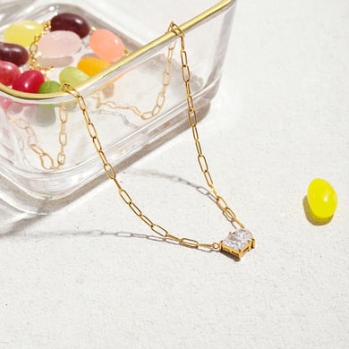 1 pezzo di collana con ciondolo rettangolare in acciaio inossidabile color oro e zirconi da donna h5 Immagine2