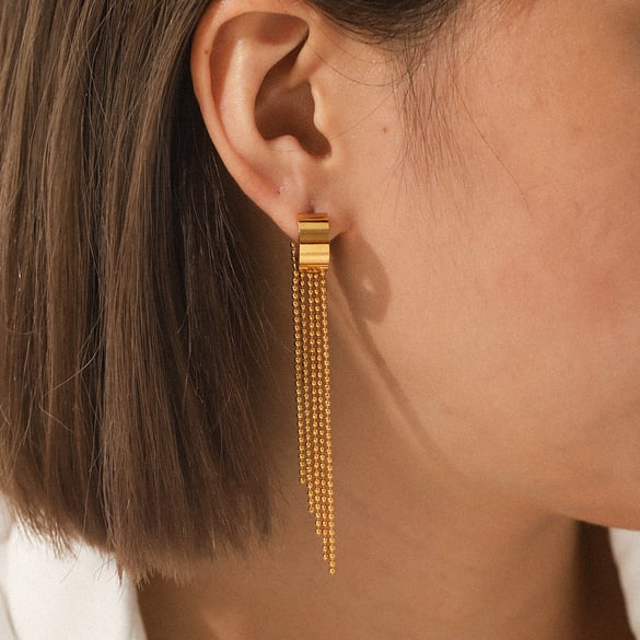 1 Pair Simple Daily Tassel Stainless Steel   Gold Color  Women's Drop Earrings 2