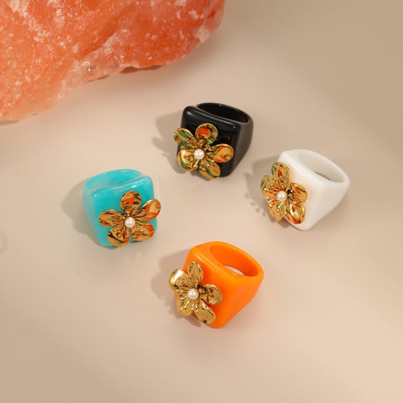 1 Piece  Elegant Flower Stainless Steel  Gold Color  Women's Statement Rings
