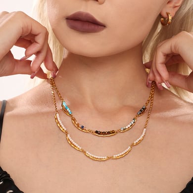 Unregelmäßige Form Edelstahl Gold Farbe Naturstein Damen Schmuck Sets h5 Bild6