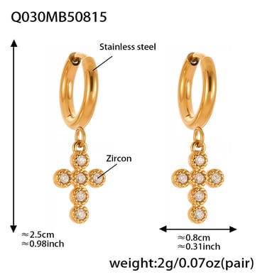 1 Pair Daily Cross Stainless Steel Gold Color Zircon Women's Drop Earrings h5 Picture2