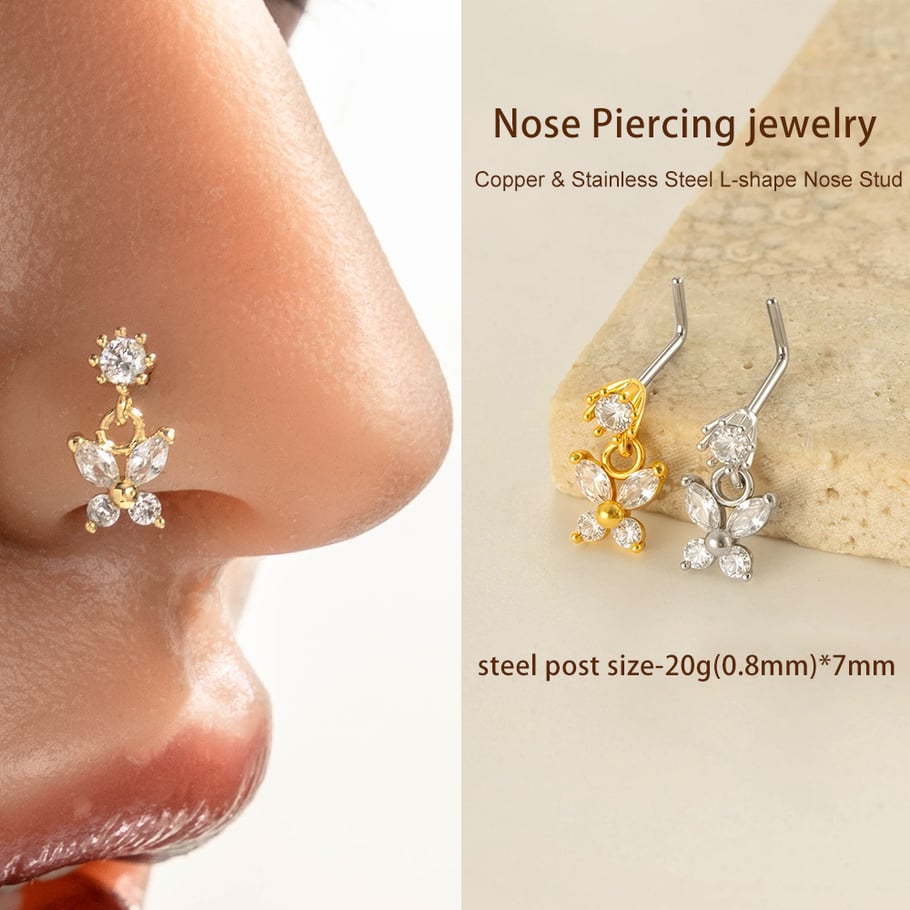 1 Piece Butterfly Copper Gold Color Zircon Nose Stud h5Picture4