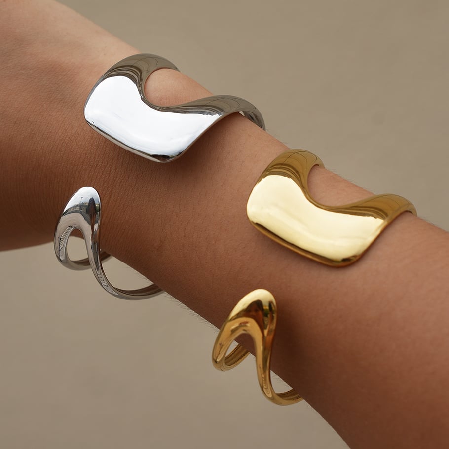 1 Piece Simple Irregular Shape Stainless Steel Gold Color Women's Bangles h5Picture3