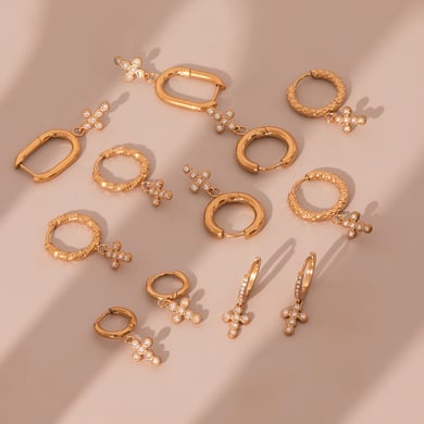 1 Pair Daily Cross Stainless Steel Gold Color Zircon Women's Drop Earrings h5 Picture3