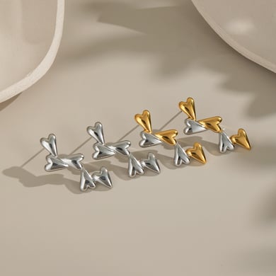 1 Pair Mixed Gold Heart Stainless Steel Stud Earrings h5 Picture2