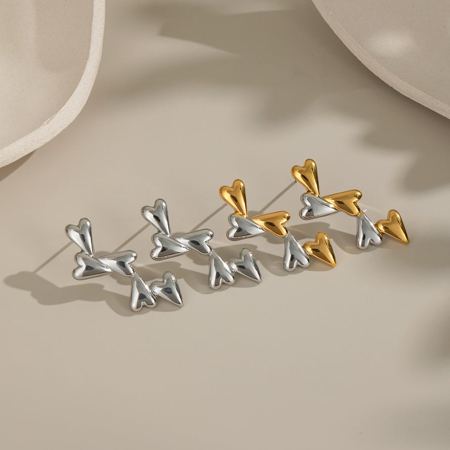 1 Pair Mixed Gold Heart Stainless Steel Stud Earrings Picture2