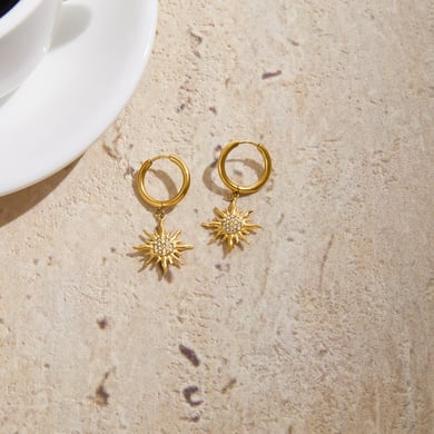 1 Pair Intricate Sun Stainless Steel Gold Color Women's Drop Earrings h5 Picture6