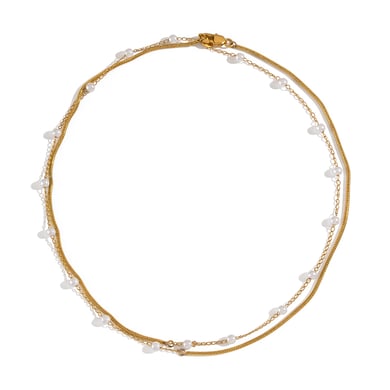 1 collar de perlas en capas de acero inoxidable color dorado h5 Imagen6