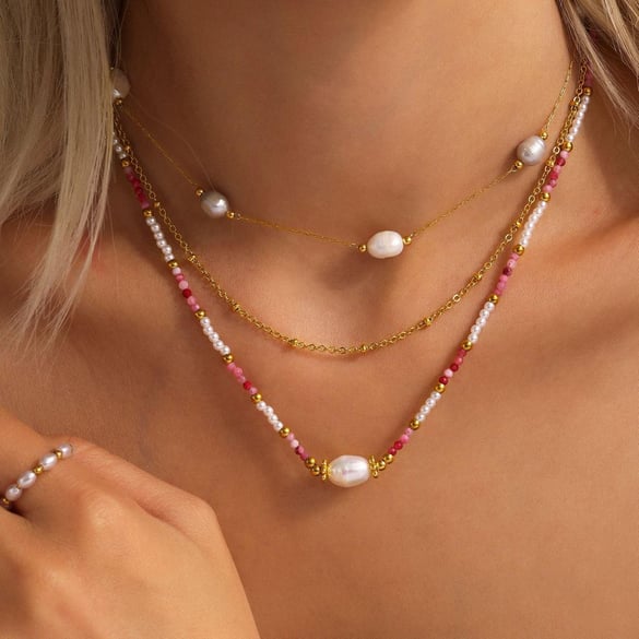 1 pezzo di collana classica in acciaio inossidabile color oro con pietra naturale da donna 2