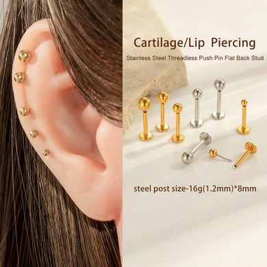 1 Adet Paslanmaz Çelik Altın Rengi Piercing Küpe h5 Resim4