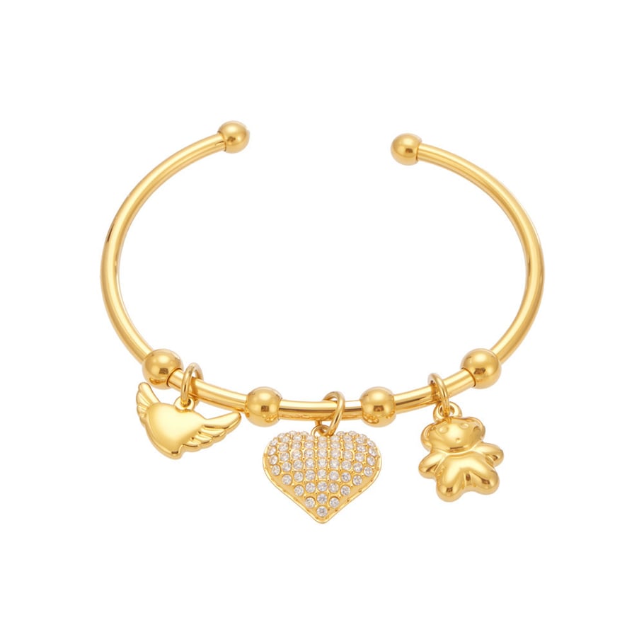 1 Piece Sophisticated Heart Stainless Steel Gold Color Zircon Women's Cuff Bracelets 